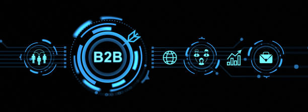 istock Futuristic B2B concept icons on digital black background. 3D Rendering 2177066650