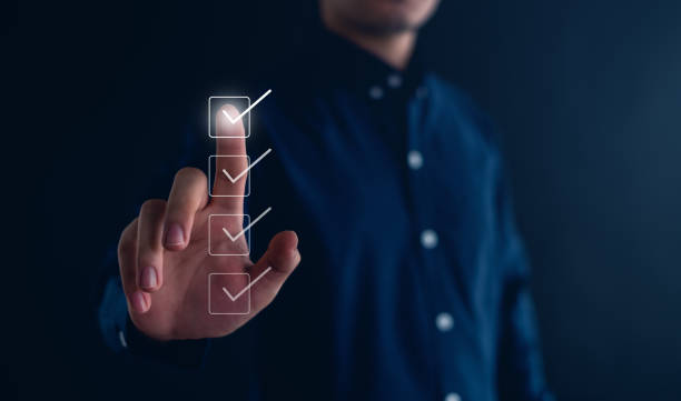 istock Business performance checklist, filling out digital form checklist, take an assessment, evaluation, questionnaire, survey, online exam. 2177067512
