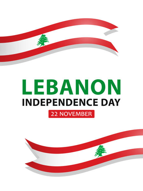 hari kemerdekaan lebanon, desain vektor untuk kartu ucapan, poster atau spanduk. - bendera lebanon ilustrasi stok