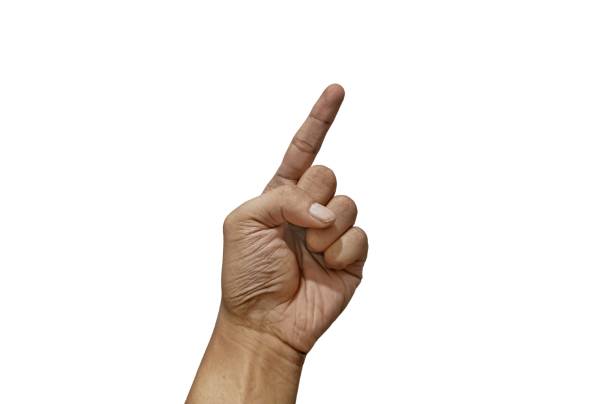 istock A man's index finger pointing upwards, isolated white background. 2177070862
