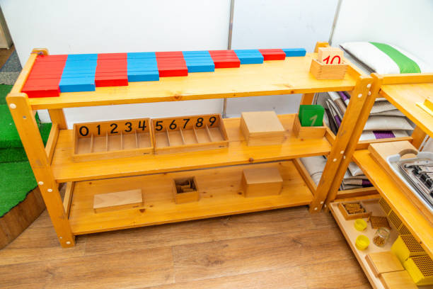 istock Montessori math shelf with counting rods and number blocks 2177078595