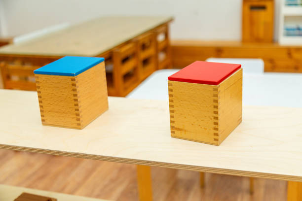 istock Close-up of two Montessori cube boxes on a classroom table 2177078725
