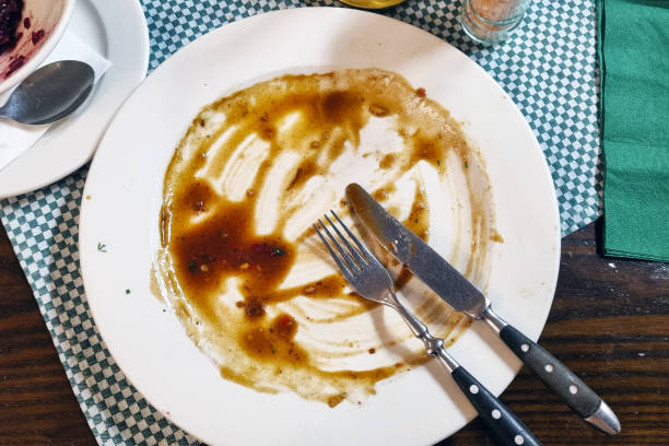 istock Empty Dinner Plate with Cutlery on Checkered Tablecloth - Concepts of Satisfaction and Dining 2177078805