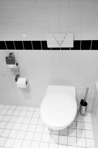 istock Modern Bathroom Interior Design with Minimalist White and Black Tiles 2177078986