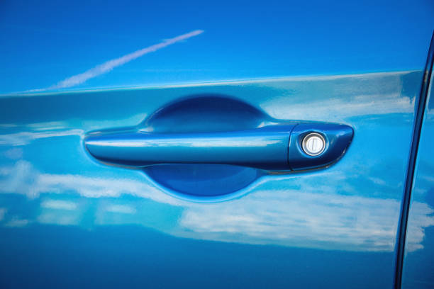 istock Close up a metallic blue car door handle. 2177085242