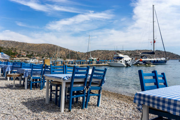 istock Typical Turkish Restaurant with Blue Tables and Chairs. Cokertme, Mugla - Turkey 2177090564