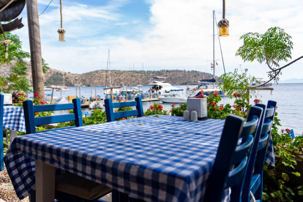 istock Typical Turkish Restaurant with Blue Tables and Chairs. Cokertme, Mugla - Turkey 2177090567