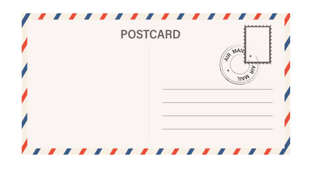 istock Airmail blank postcard template retro border envelope with stripes stamps set. Paper texture, vintage mail. Air post letter. Blank envelope. 2177092293