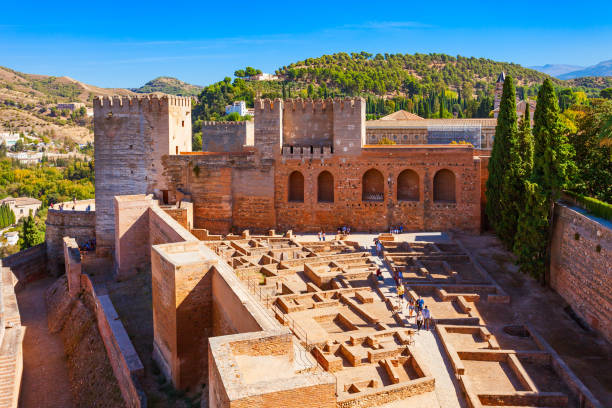 The Alcazaba is a fortress at the western tip of the Alhambra Palace complex in Granada, Spain