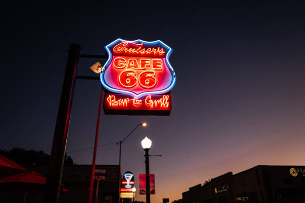 A selective focus shot of a road sign of the Route 66 in Illinois, United States of America
