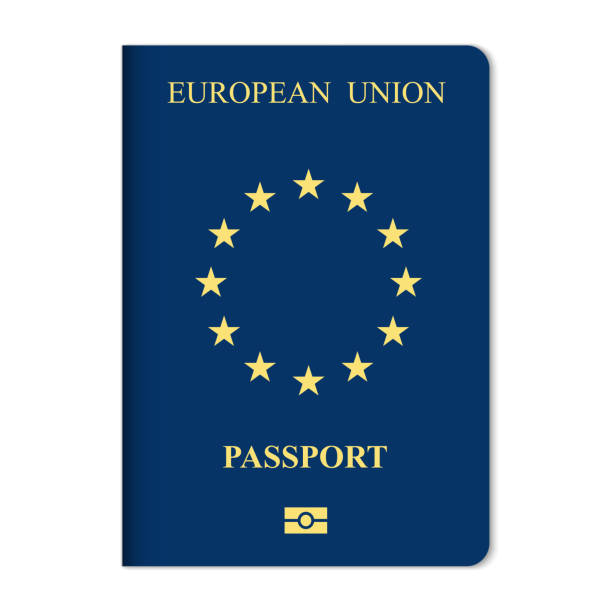 istock European Union passport cover front with official gold emblem and text 2177099866