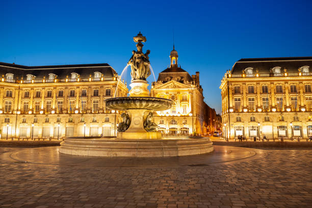 Fountain of the Three Graces at the Place de la Bourse square in Bordeaux, France