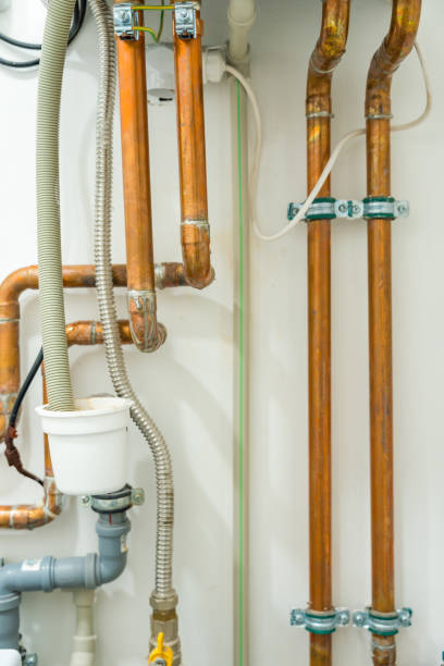 istock Copper pipes and plumbing system in a modern household 2177106361