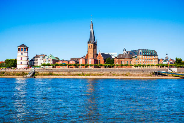 St. Lambertus Church and Schlossturm castle tower in aldstadt old town of Dusseldorf city in Germany