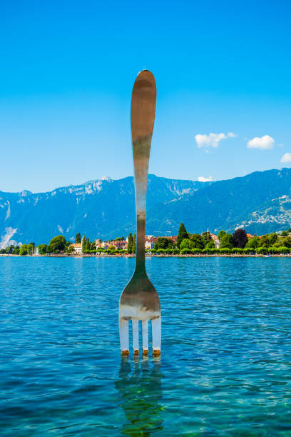 Fork of Vevey is an 8 metre tall stainless steel fork on the shore of Lake Geneva in Vevey town in Switzerland