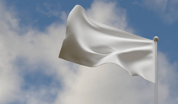 White flag, blank flag, sky background, flagpole, 3D illustration