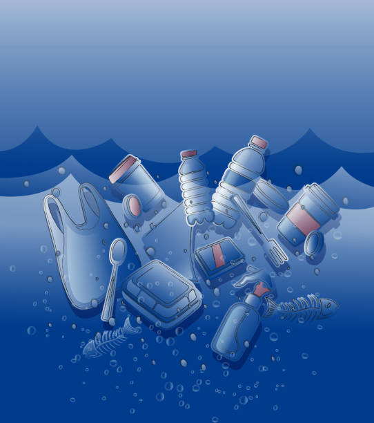 istock Plastic garbage and dead fish floating in ocean as concept of water plastic pollution and global warming 2177108189