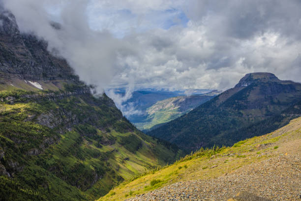 Beautiful mountainous scenery along the Going to the Sun Road at Glacier National Park, Montana in September