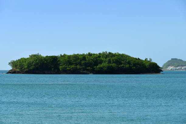 Choc, Castries, Saint Lucia, Windward Islands, West Indies: Rat Island - Bois D'Orange in the background - While not a major tourist destination in itself, Rat Island is often seen during harbor tours and serves as an interesting geographical feature in the waters off Castries, adding character to the maritime environment of Saint Lucia's capital - Gros Islet District.