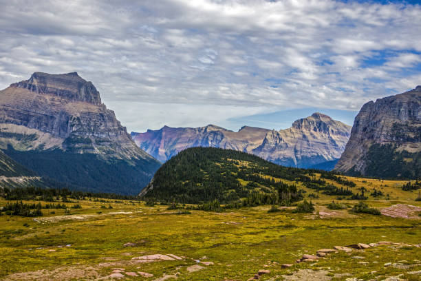 Beautiful scenery on Hidden Lake Trail and Logan Pass at Glacier National Park, Montana in September