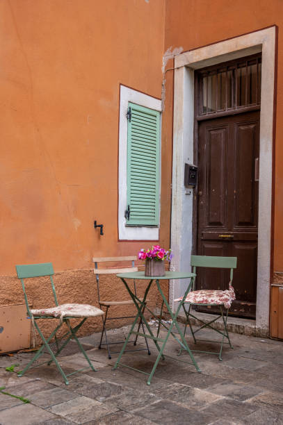 Old town city street in the French city of Villefranche Sur Mer.