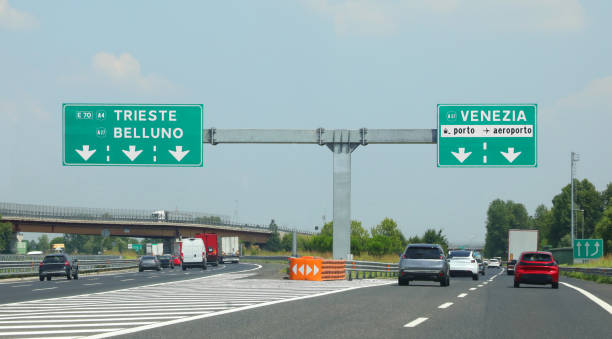 istock highway junction shows signs to Trieste Belluno Venice and the direction towards Venice airport 2177122003