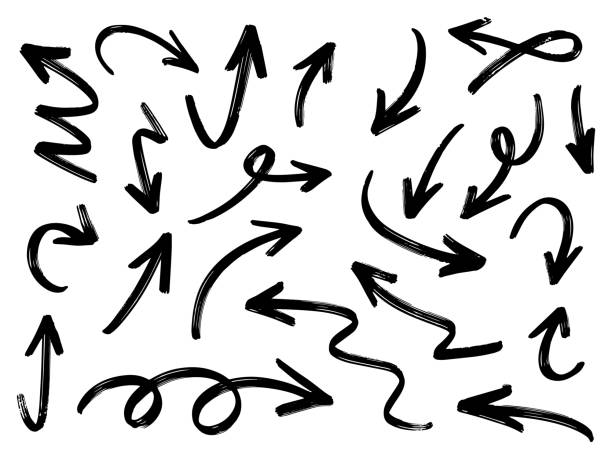 hand drawn arrows collection set simple flat arrows isolated on white background. arrow mark icons and arrow paint. stock vector. eps10. - menggambar aktivitas bergerak ilustrasi stok