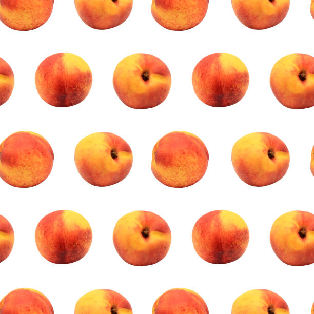 istock Nectarine seamless pattern for design. Juicy fresh whole fruit. Summer print wallpaper. Top and side view 2177129302