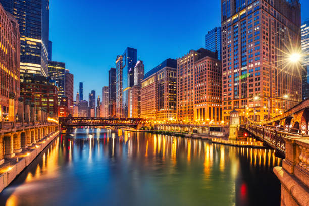 istock Chicago Downtown Cityscape with Chicago River at Dusk 2177135868