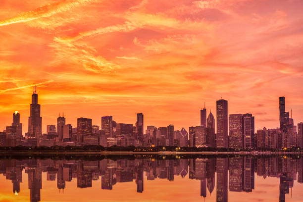 istock Chicago Skyline at Sunset over the Lake Michigan 2177135904