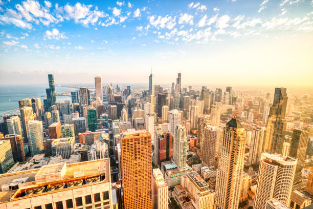 istock Chicago Aerial Skyline View at Sunset 2177136029