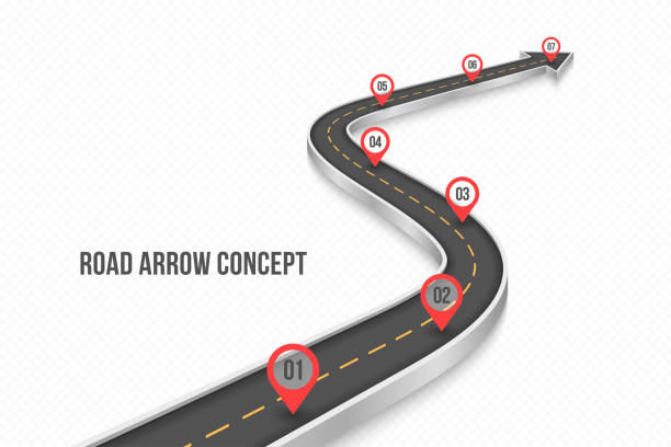 ilustraciones, imágenes clip art, dibujos animados e iconos de stock de winding 3d road infographic concept on a white background. timeline template. - carrera-de-motos-de-velocidad