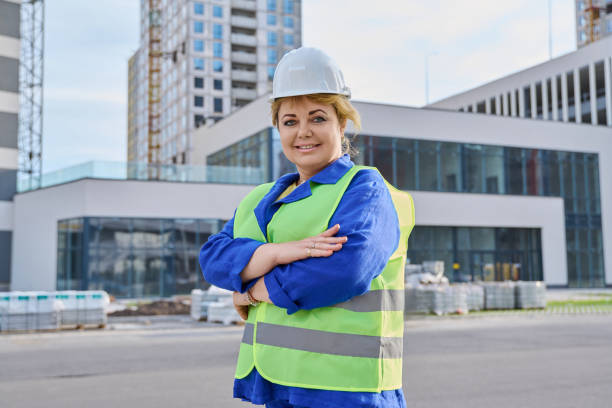 istock Portrait of woman builder engineer supervisor at outdoor construction 2177147767