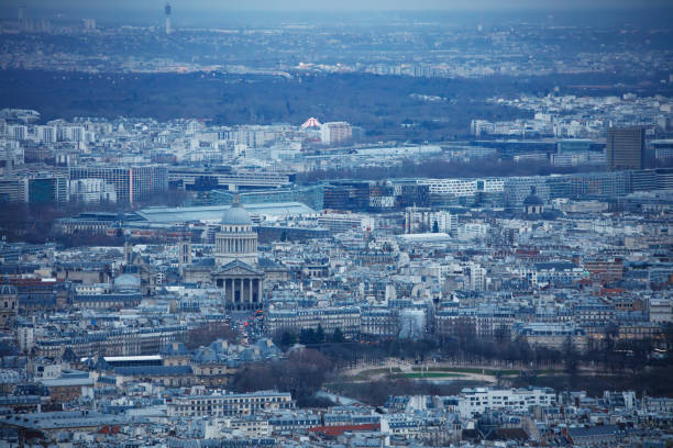 Cityscape of Paris, France, in the center of the image is the Pantheon, a notable neoclassical building with a large dome