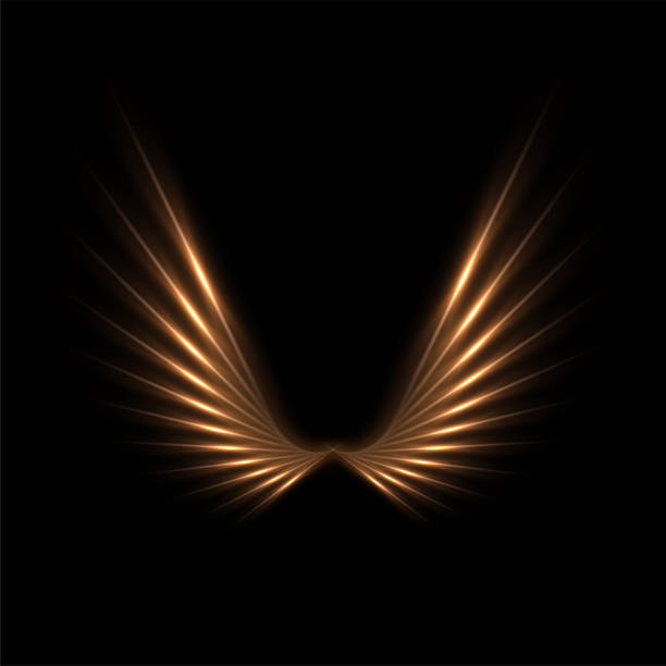 istock Golden light wings with glowing on black background. Abstract gold light glowing wings with neon effect. Futuristic shiny vector illustration 2177156378