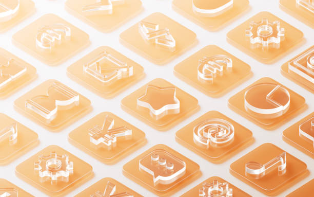 istock Transparent glass icons background, 3d rendering. 2177161370