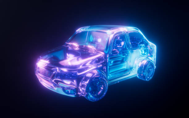 istock A automobile car with neon style, 3d rendering. 2177161501