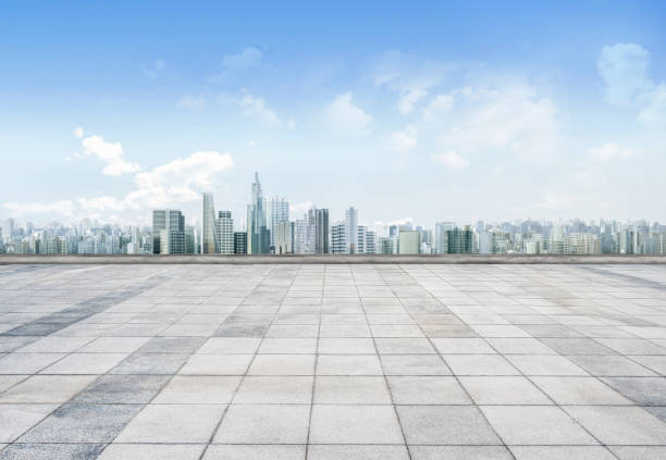 3d rendering open space or roof top balcony with cityscape background