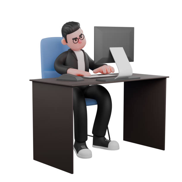 istock 3D Illustration of Professional Male Editor. A male editor is sitting while typing on a keyboard that is right in front of the monitor screen on his desk. Media 2177166368