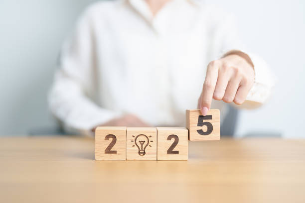 istock 2025 block with lightbulb. Business Idea, Creative, Thinking, brainstorm, Goal, Resolution, strategy, plan, Action, change and New Year start concepts 2177168135