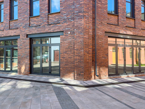 old red brick industrial buildings after renovation. facade fragment.