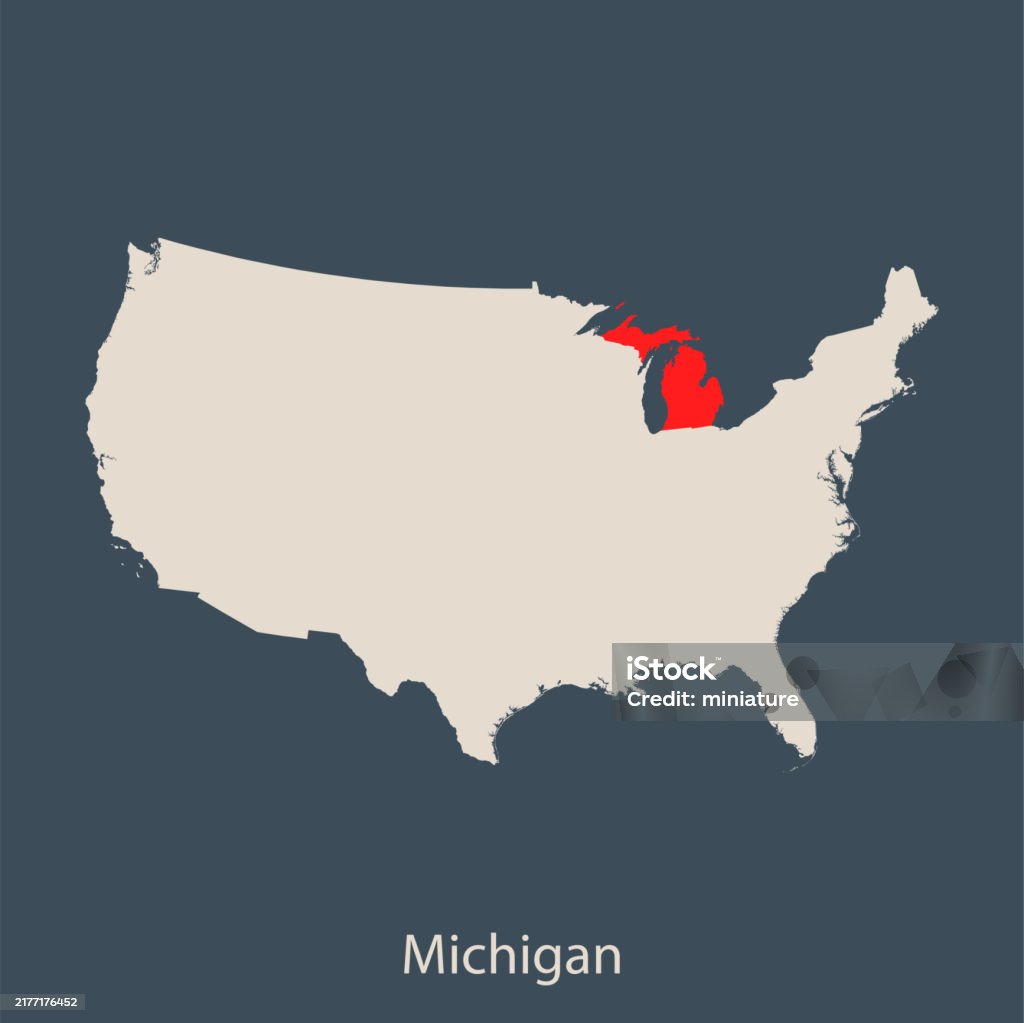 Michigan Map Only Michigan Map Stock Illustration - Download Image Now - Michigan ...