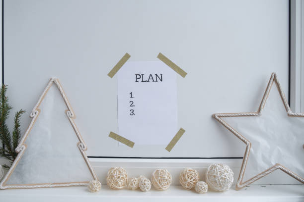 istock Paper note with inspirational to do checklist PLAN with natural zero waste homemade Christmas decor. Happy new year promises resolutions. Self growth and personal development 2177176935