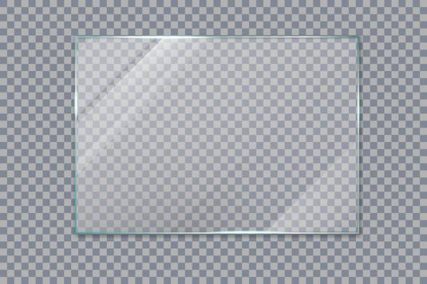 Glass window. Transparent screen effect. Shine glossy plastic glare frame. 3D mirror. Clear rectangular plate with gloss. Acrylic showcase. Plexiglas texture. Vector isolated background Glass window. Transparent screen effect. Shine glossy plastic glare frame. 3D mirror. Clear light rectangular plate with gloss. Acrylic showcase wall. Plexiglas texture. Vector isolated background glass surface stock illustrations
