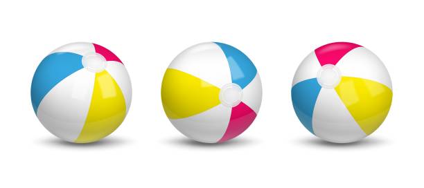 istock Beach ball. Swimming pool summer party. Volleyball element. Sand sport game. Inflatable rubber bubble. Striped plastic sphere. Bouncing toy. Vector realistic isolated circle objects set 2177180769