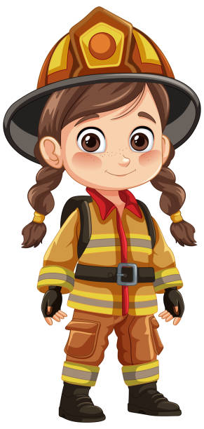 istock Illustration of a young firefighter in gear 2177183685
