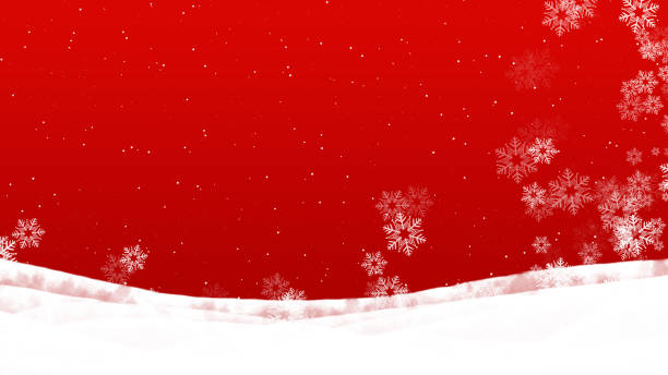 istock Horizontal bright vibrant red Christmas New Year festive celebration greeting cards / backgrounds, backdrops shining with dotted stars and snow snowing in backdrop and creative white snowflakes shower on snowy ground with copy space 2177184515
