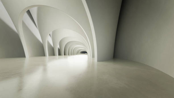 istock 3d render of abstract wavy structure, futuristic architecture with empty concrete floor 2177189705