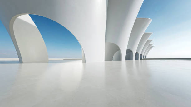 istock 3d render of abstract wavy structure, futuristic architecture with empty concrete floor 2177189723
