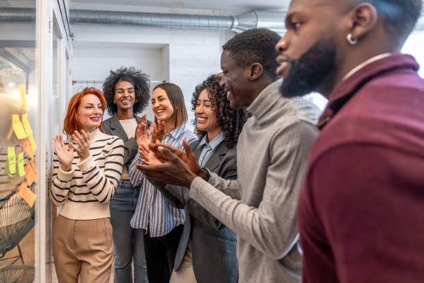istock Colleagues applauding at the end of creative brainstorming process 2177190689
